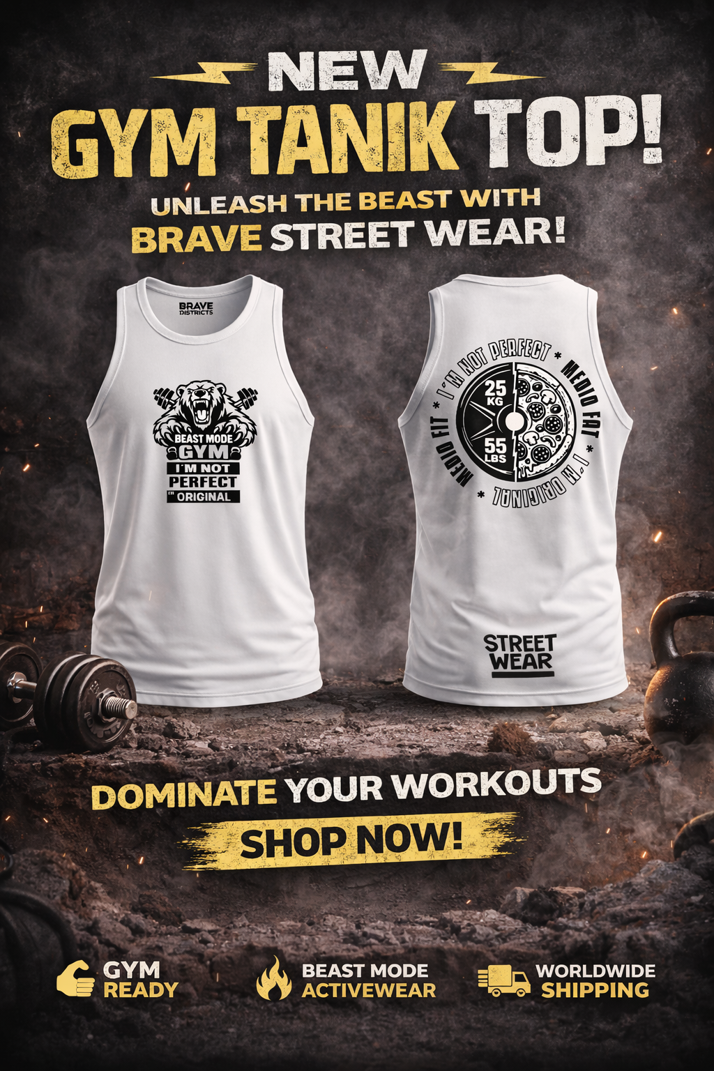 Tank top blanco estilo gym de Brave Districts